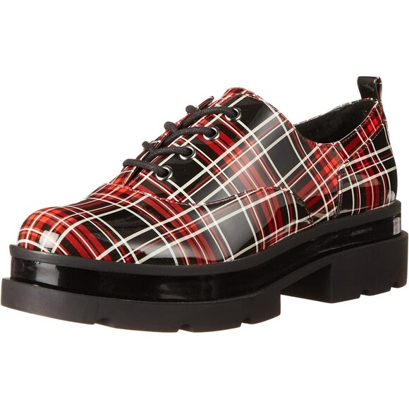 Jessica Simpson Sayze Red Plaid Patent Leather Platform Oxford Size 8 - Picture 1 of 13